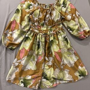 Rye Grass Dress Women's XS Tan Floral Boho Hippie Flowy Romantic Coquette NWT